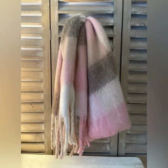Pink and Cream Gingham Cozy Scarf - Picture 4 of 6